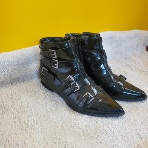 Leather buckle ankle boots